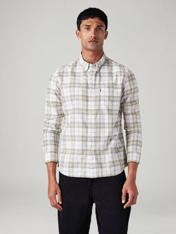 Levi's - Off White Men's Checkered Slim Fit Oxford Shirt