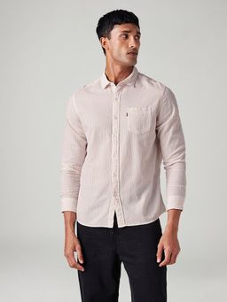 Levi's - Off White Men's Striped Slim Fit Textured Shirt
