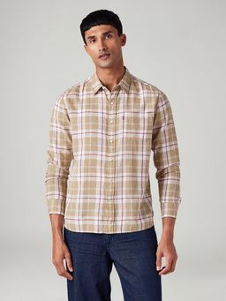 Levi's - Tan Men's Checkered Slim Fit Linen Shirt