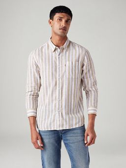 Levi's - Beige Men's Striped Slim Fit Linen Shirt
