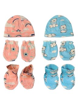 The Mom Store - Unisex Multi-Color Printed Mittens with Booties and Cap (Pack of 2) (0-3 Months)