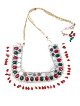 Odette - Multi-Color Square Shape Decorated Fabric Multi Colo Necklace