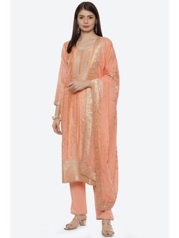 Biba - Peach Silk Unstitched Suit (Set of 3)