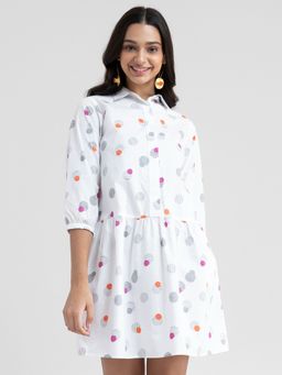 Pink Fort - Marigold Fit and Flare Dress White