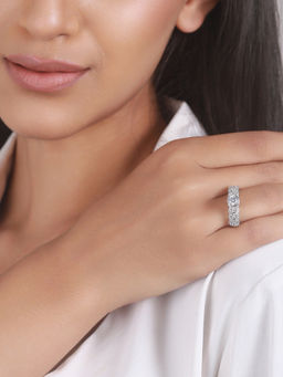 Priyaasi - Solitaire American Diamond Silver-Plated Ring