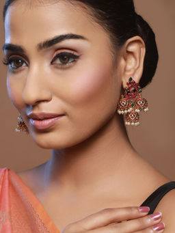 Priyaasi - Multi-Color Peacock Triple Jhumka Gold-Plated Earrings
