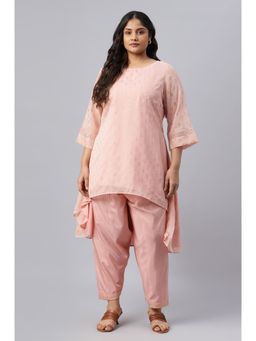 W - Blush Pink Golden Mukaish Embellished Sequined Kurta With Salwar (Set of 2)