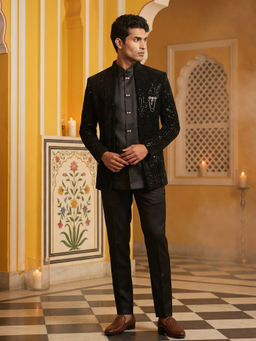 Jompers - Men’s Black Embroidered Indo-Western Kurta with Jacket & Pant