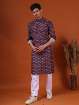 SHIWAM ETHNIX - Mens Black Silk Kurta with Pyjama