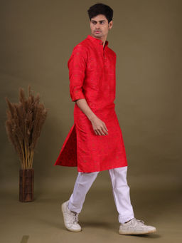 SHIWAM ETHNIX - Mens Red Silk Kurta with Pyjama