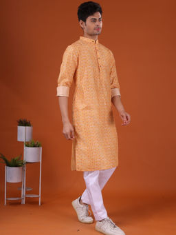 SHIWAM ETHNIX - Mens Mustard Silk Kurta with Pyjama