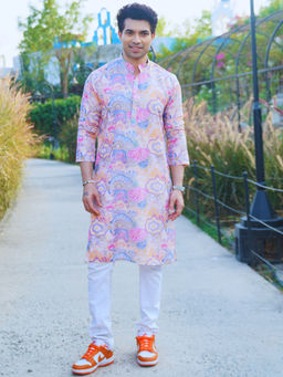 SHIWAM ETHNIX - Mens Floral Print Cotton Kurta with Pyjama