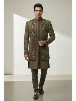 TAJIRI - IMPERIAL Green Kurta with Jacket & Trouser