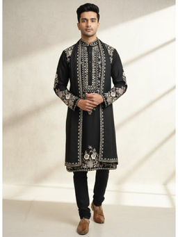 TAJIRI - MONARCH Black Kurta with Stole & Pyjama