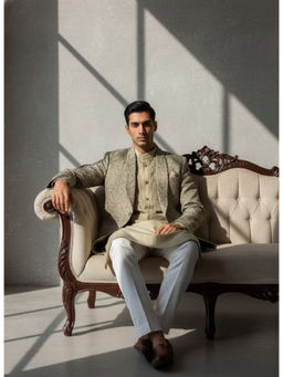 TAJIRI - ELAN Green Kurta with Blazer & Trouser