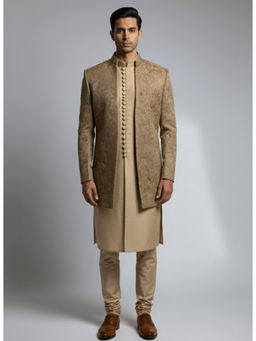 TAJIRI - CALYX Beige Kurta with Coat & Trouser