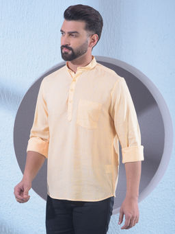 CRIMSOUNE CLUB - Mens Yellow Linen Short Kurta