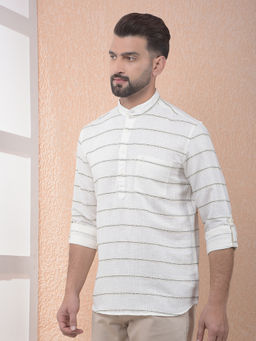CRIMSOUNE CLUB - Mens Striped White Short Kurta