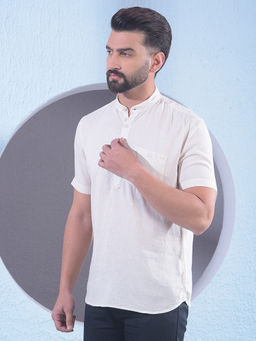 CRIMSOUNE CLUB - Mens White Linen Short Kurta