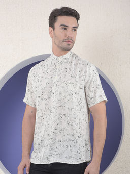 CRIMSOUNE CLUB - Men Floral Print Half Sleeves Linen Short Kurta