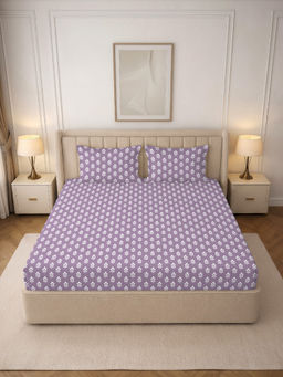 MORADO - Premium Glace Cotton Purple Fitted Bedsheet with 2 Pillow Covers (Double)