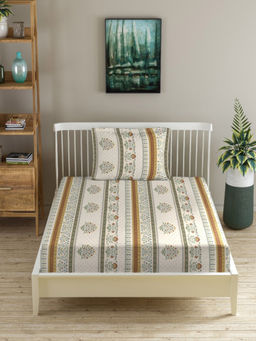 MORADO - Premium Glace Cotton Cream Flat Bedsheet with 1 Pillow Cover
