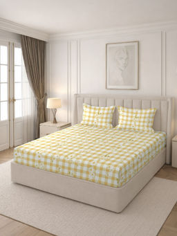 MORADO - Premium Glace Cotton Yellow Fitted Bedsheet with 2 Pillow Covers (Double)