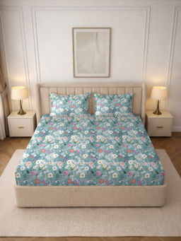 MORADO - Premium Glace Cotton Blue Flat Bedsheet with 2 Pillow Covers (Double)