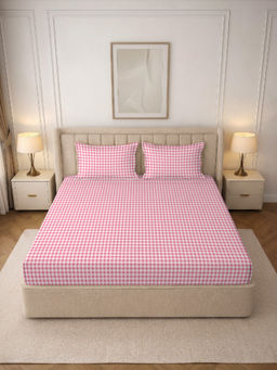 MORADO - Premium Glace Cotton Pink Flat Bedsheet with 2 Pillow Covers (Double)