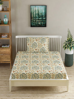 MORADO - Premium Glace Cotton Beige Flat Bedsheet with 1 Pillow Cover
