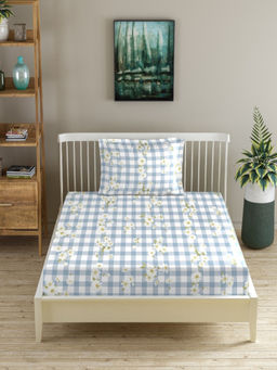 MORADO - Premium Glace Cotton Blue Flat Bedsheet with 1 Pillow Cover