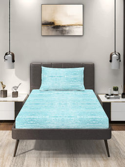 MORADO - Premium Glace Cotton Blue Flat Bedsheet with 1 Pillow Cover