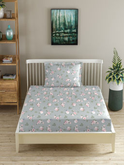 MORADO - Premium Glace Cotton Grey Flat Bedsheet with 1 Pillow Cover