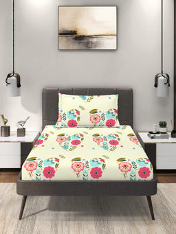 MORADO - Premium Glace Cotton Off White Flat Bedsheet with 1 Pillow Cover