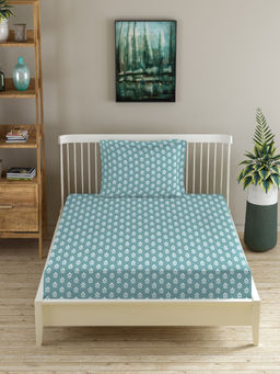 MORADO - Premium Glace Cotton Blue Flat Bedsheet with 1 Pillow Cover