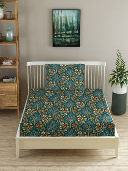 MORADO - Premium Glace Cotton Blue Flat Bedsheet with 1 Pillow Cover