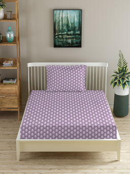 MORADO - Premium Glace Cotton Purple Flat Bedsheet with 1 Pillow Cover