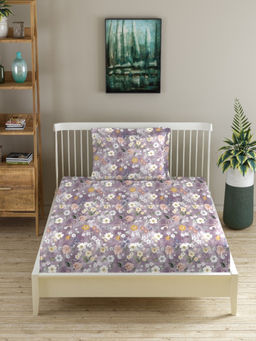 MORADO - Premium Glace Cotton Purple Flat Bedsheet with 1 Pillow Cover