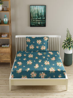 MORADO - Premium Glace Cotton Teal Flat Bedsheet with 1 Pillow Cover