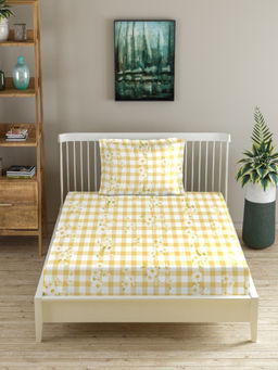 MORADO - Premium Glace Cotton Yellow Flat Bedsheet with 1 Pillow Cover