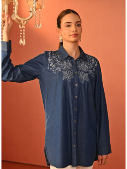 Lakshita - Denim Blue Embroidered Denim Shirt