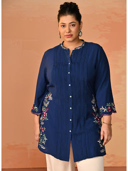 Lakshita - Navy Blue Embroidered Rayon Shirt