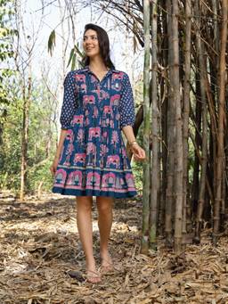 Stylum - Women Blue Printed Cotton Dress