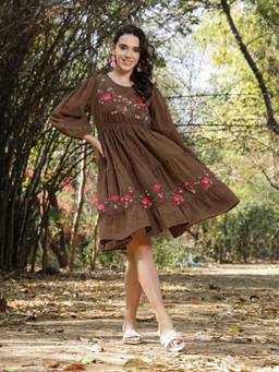 Stylum - Women Brown Floral Cotton Dress