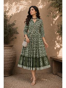 Stylum - Women Green Printed Cotton Dress
