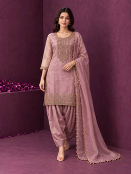 Seerat - Women Mauve Embellished/Sequined Silk Kurta and Salwar with Dupatta