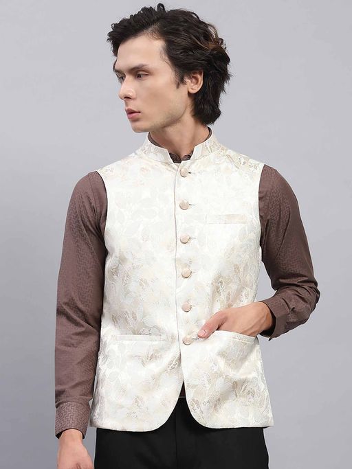 Monte Carlo Cream Printed Waist Coat