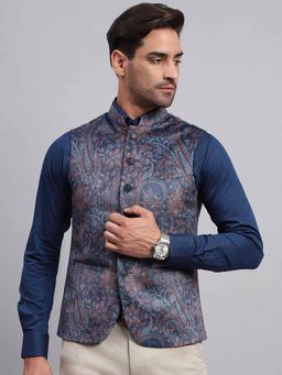 Monte Carlo - Blue Floral Printed Waist Coat
