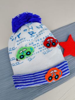 Baby Moo - Car Pom Pom Breathable Beanie Warm Knitted Woollen Cap - Blue