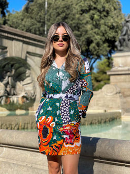 Loudless - Green Tiger Printed Shirt Dress for Women